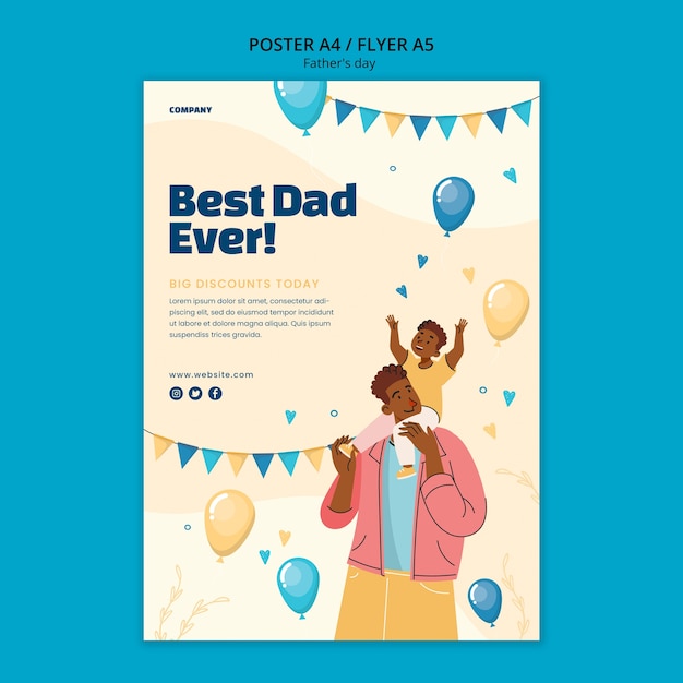 PSD gratuit modèle d'affiche de fête des pères dessiné à la main