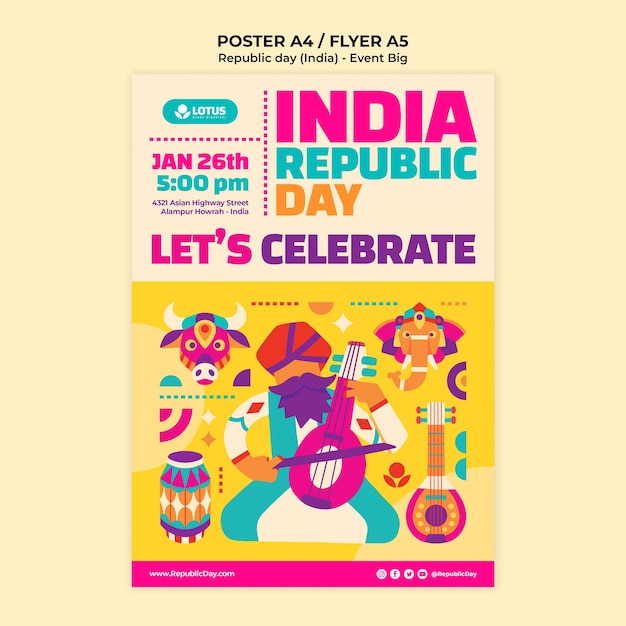 PSD gratuit modèle d'affiche de la fête de la république de l'inde