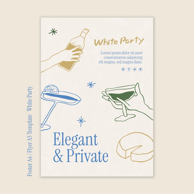 PSD gratuit modèle d'affiche de fête tout blanc dessiné à la main