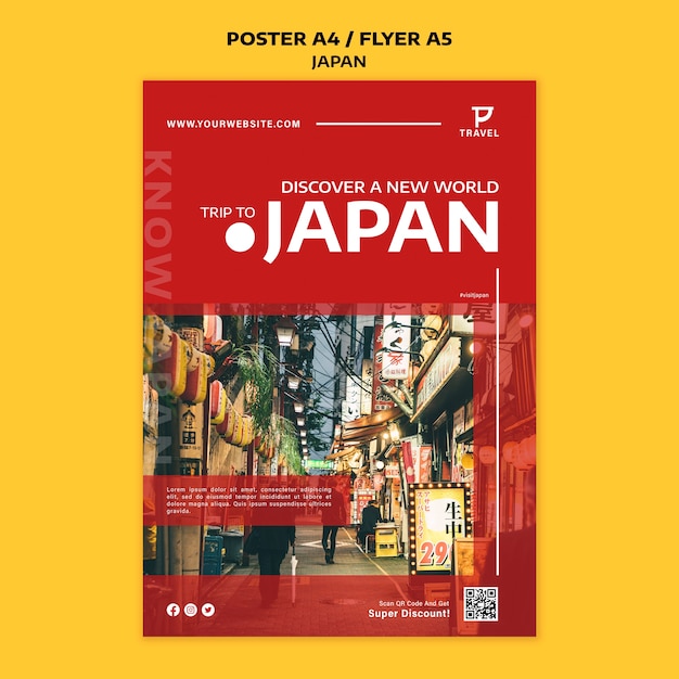 PSD gratuit modèle d'affiche et de flyer design plat japon