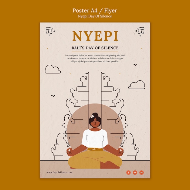 Modèle d'affiche ou de flyer design plat Nyepi