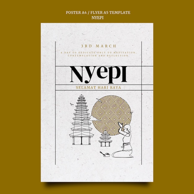 PSD gratuit modèle d'affiche et de flyer design plat nyepi