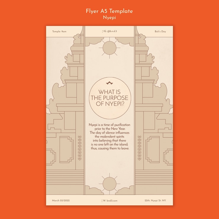 PSD gratuit modèle d'affiche et de flyer design plat nyepi