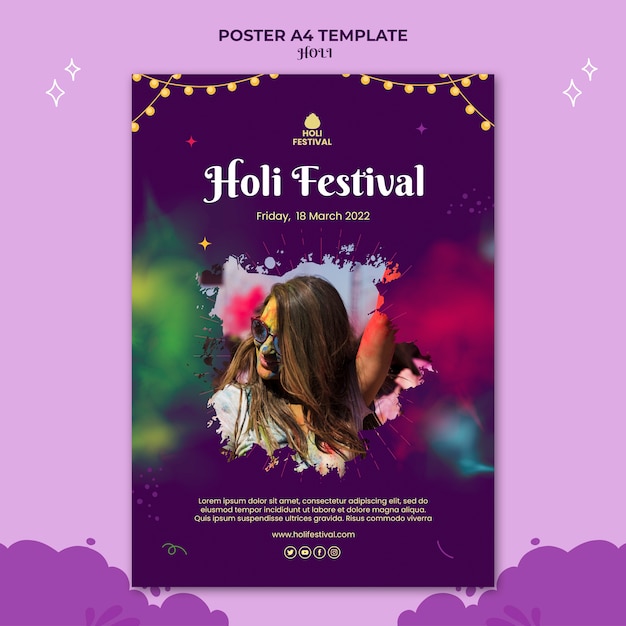 PSD gratuit modèle d'affiche ou de flyer du festival holi