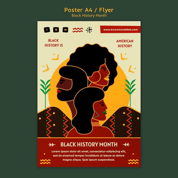 PSD gratuit modèle d'affiche ou de flyer du mois de l'histoire des noirs