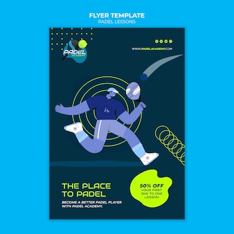 Modèle d'affiche ou de flyer de leçons de paddle-tennis design plat