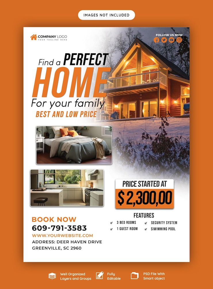 PSD gratuit modèle d'affiche de flyer de propriété de maison immobilière