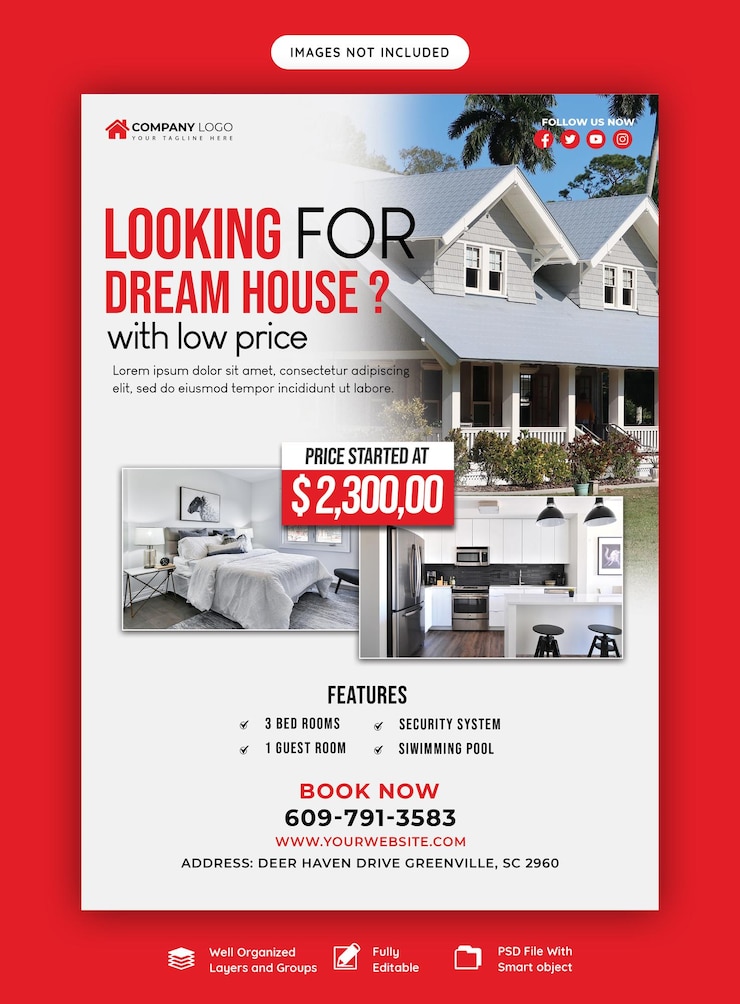 PSD gratuit modèle d'affiche de flyer de propriété de maison immobilière