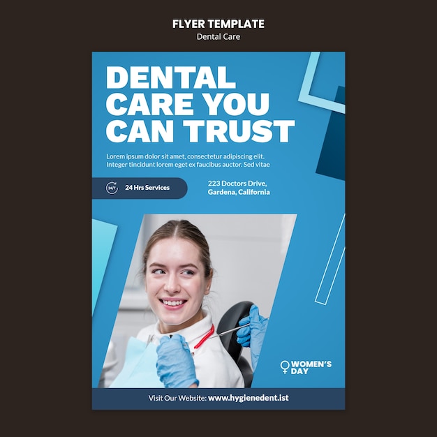 PSD gratuit modèle d'affiche ou de flyer de soins dentaires design plat