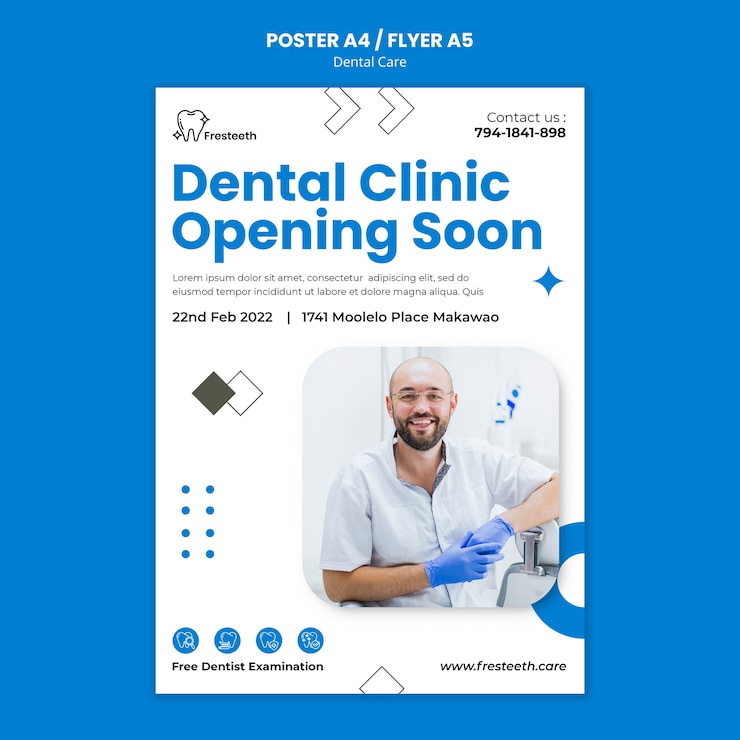 PSD gratuit modèle d'affiche ou de flyer de soins dentaires design plat