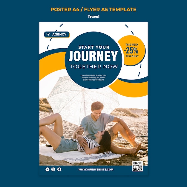 PSD gratuit modèle d'affiche ou de flyer de voyage design plat