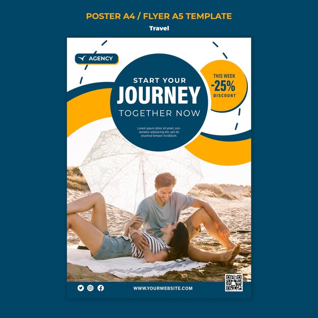 Modèle d'affiche ou de flyer de voyage design plat