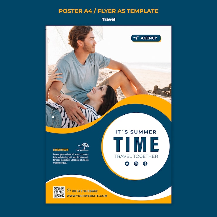 PSD gratuit modèle d'affiche ou de flyer de voyage design plat