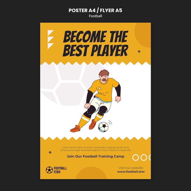 PSD gratuit modèle d'affiche de footballeur dessiné à la main