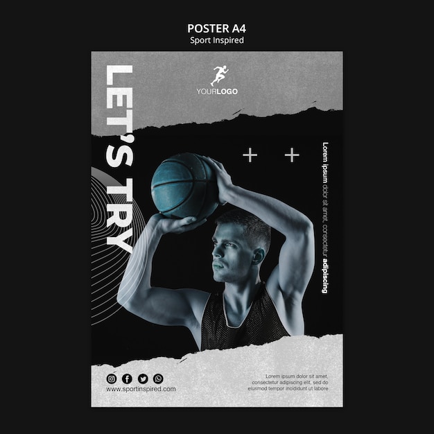 PSD gratuit modèle d'affiche de formation de basket-ball