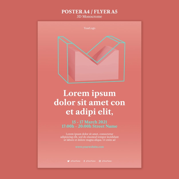 PSD gratuit modèle d'affiche de formes monochromes 3d