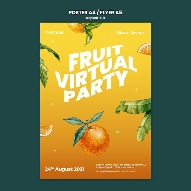 PSD gratuit modèle d'affiche de fruits tropicaux