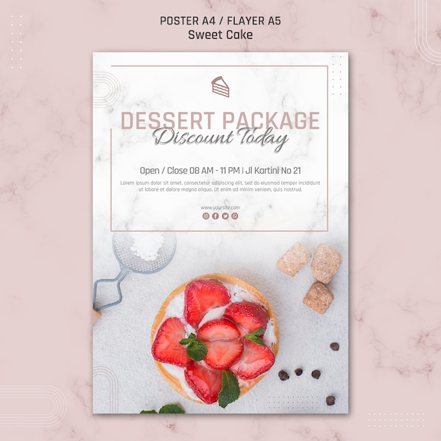 Modèle d'affiche de gâteau de réduction de paquet de dessert aujourd'hui