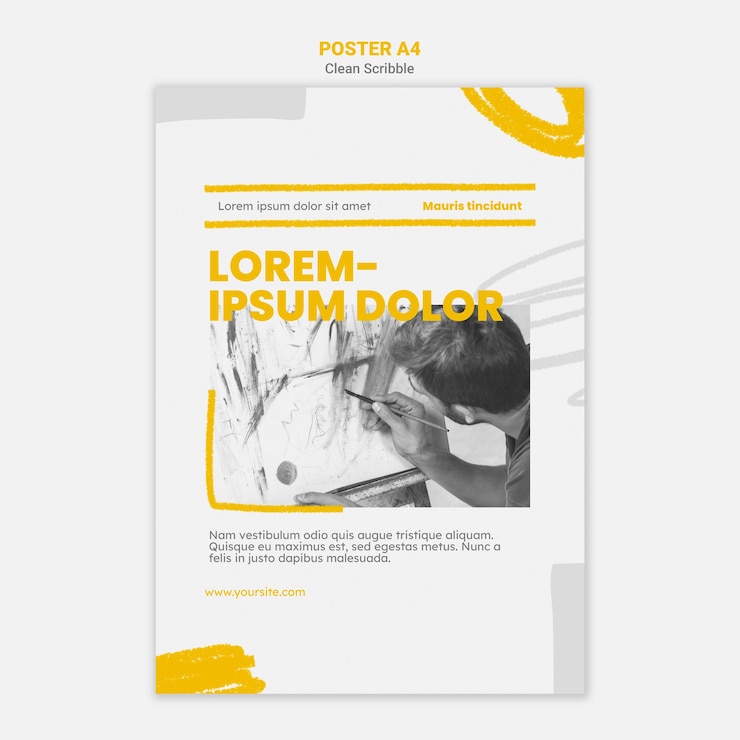 PSD gratuit modèle d'affiche de gribouillis propre avec photo