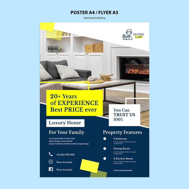 PSD gratuit modèle d'affiche immobilière