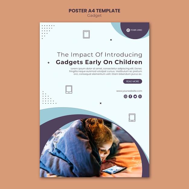 PSD gratuit modèle d'affiche impact du gadget sur les enfants