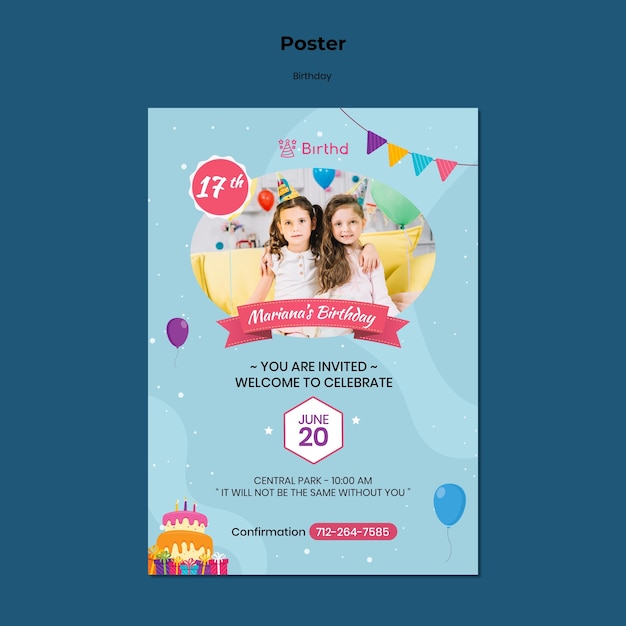 PSD gratuit modèle d'affiche d'invitation d'anniversaire