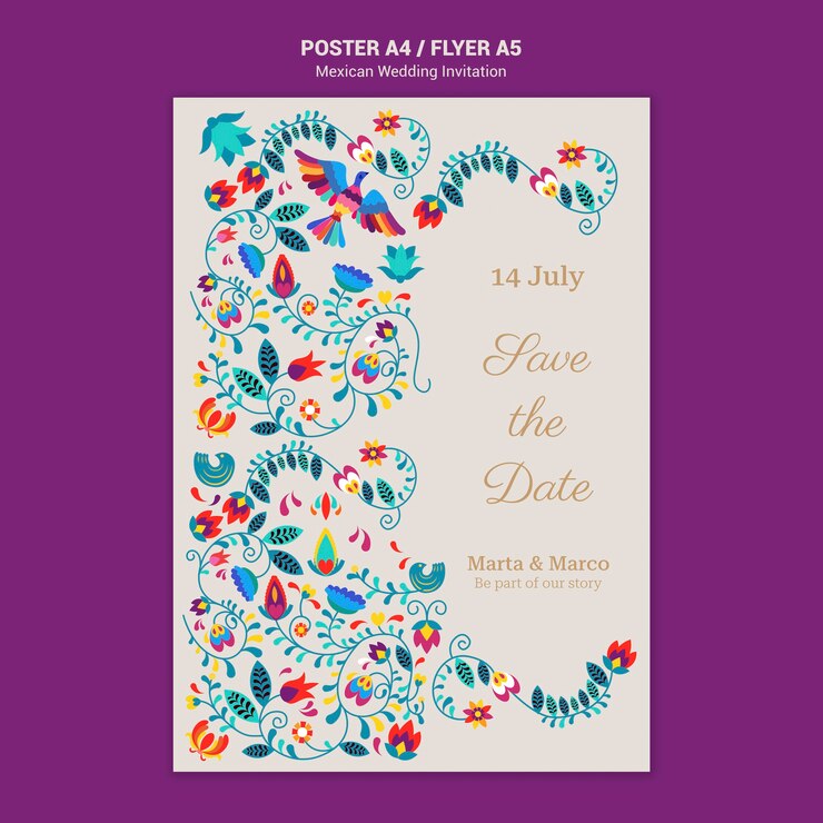 PSD gratuit modèle d'affiche d'invitation de mariage mexicain floral