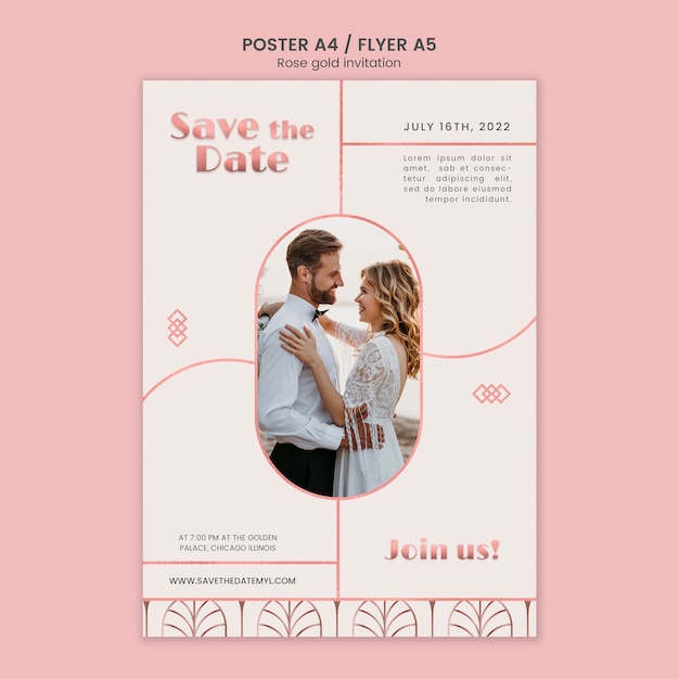 PSD gratuit modèle d'affiche d'invitation minimale en or rose