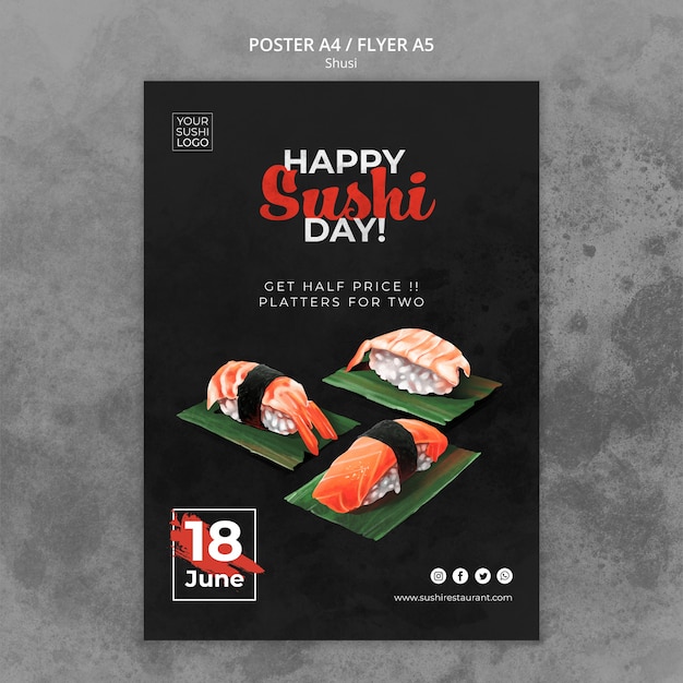 PSD gratuit modèle d'affiche avec jour de sushi