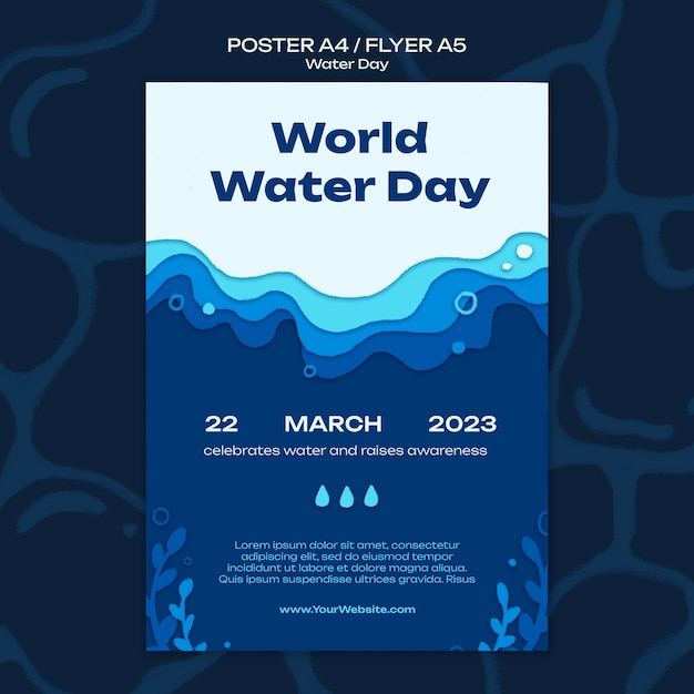 PSD gratuit modèle d'affiche de la journée de l'eau dessinée à la main