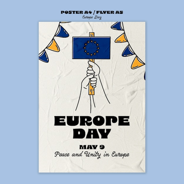 PSD gratuit modèle d'affiche de la journée de l'europe dessiné à la main