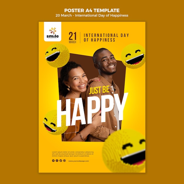 PSD gratuit modèle d'affiche de la journée internationale du bonheur