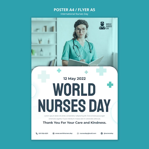 Modèle d'affiche de la journée internationale des infirmières design plat