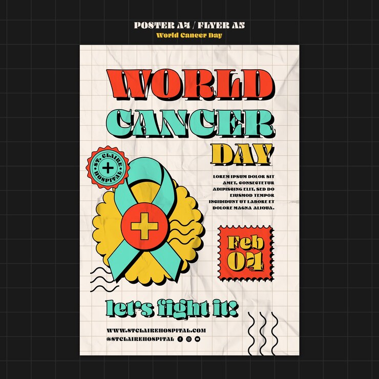PSD gratuit modèle d'affiche de la journée mondiale du cancer dessiné à la main