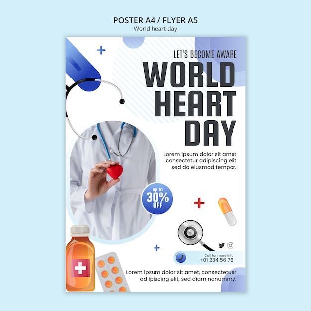 PSD gratuit modèle d'affiche de la journée mondiale du cœur