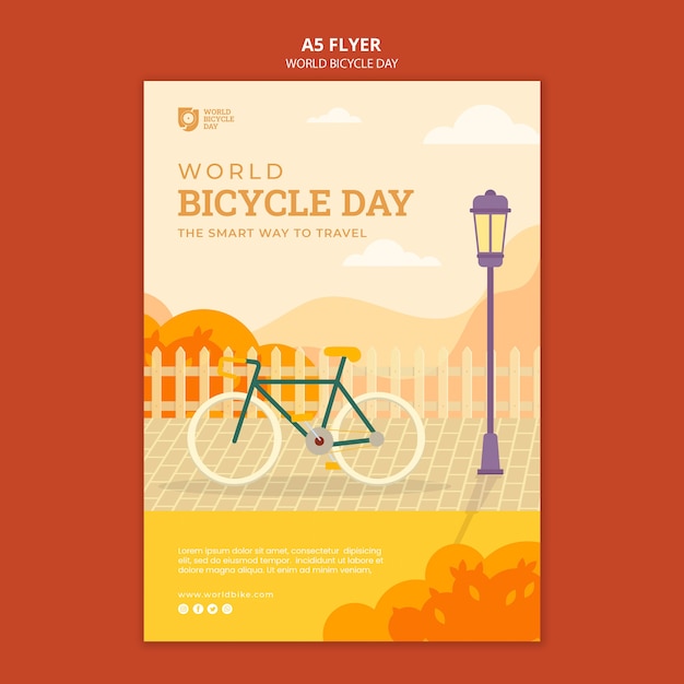 PSD gratuit modèle d'affiche de la journée mondiale du vélo design plat