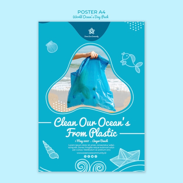 PSD gratuit modèle d'affiche avec la journée mondiale de l'océan