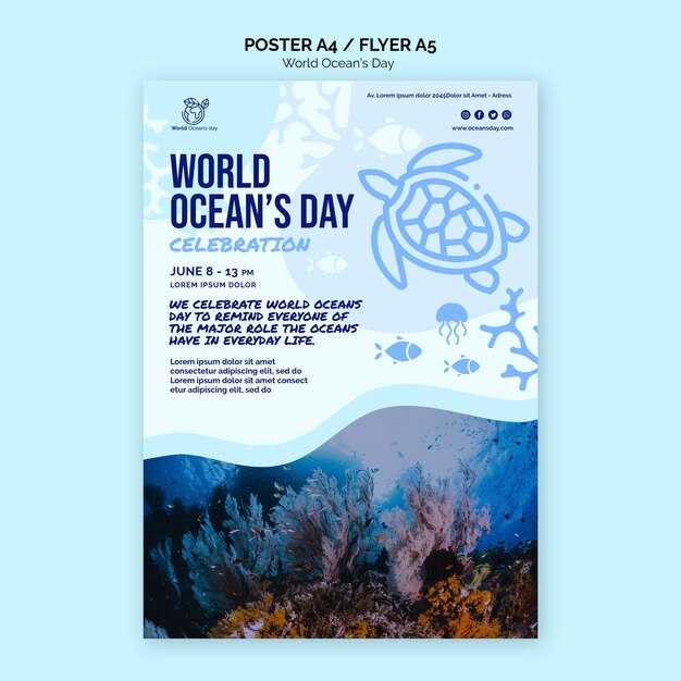 Modèle d'affiche de la journée mondiale de l'océan