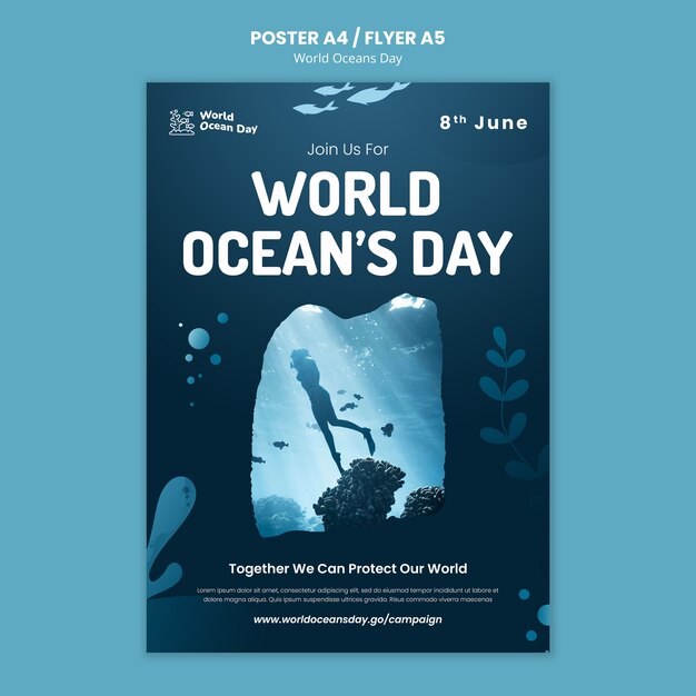 Modèle d'affiche de la journée mondiale de l'océan