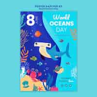 PSD gratuit modèle d'affiche de la journée mondiale de l'océan