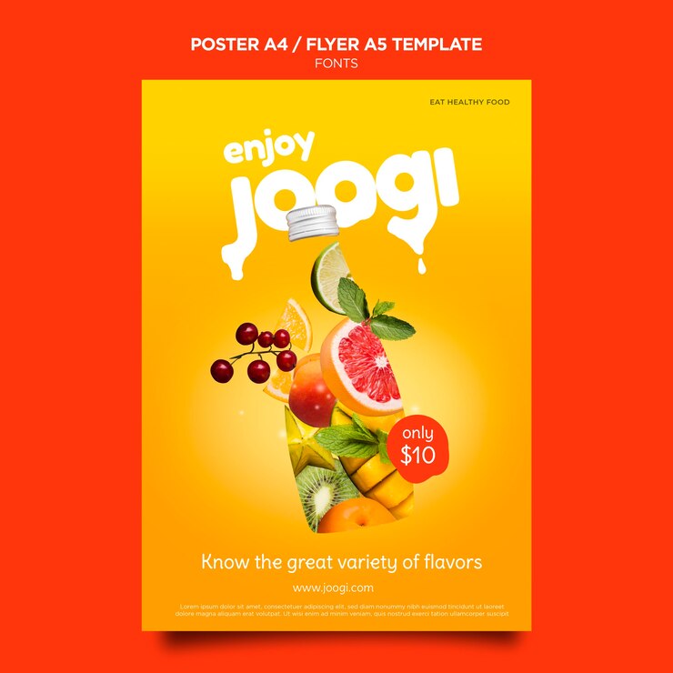 PSD gratuit modèle d'affiche de jus biologique
