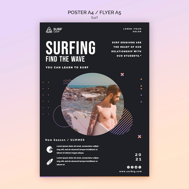 Modèle d'affiche de leçons de surf