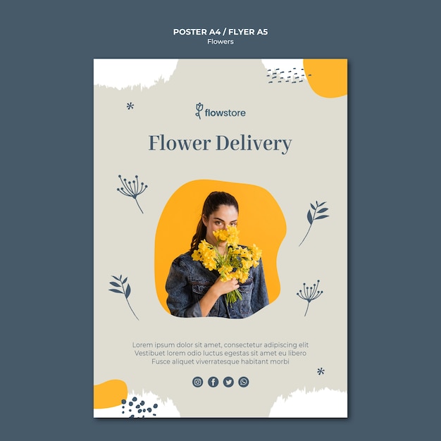 PSD gratuit modèle d'affiche de livraison gratuite de magasin de fleurs