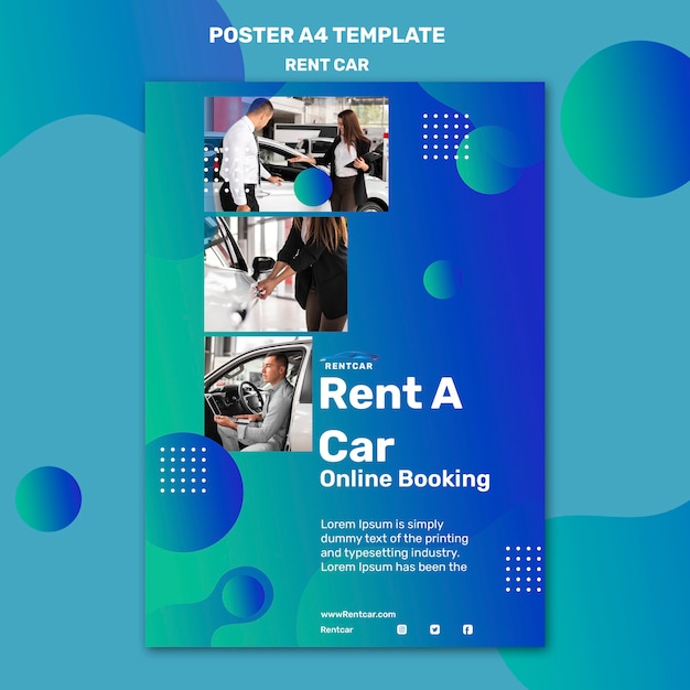 PSD gratuit modèle d'affiche de location de voiture design plat