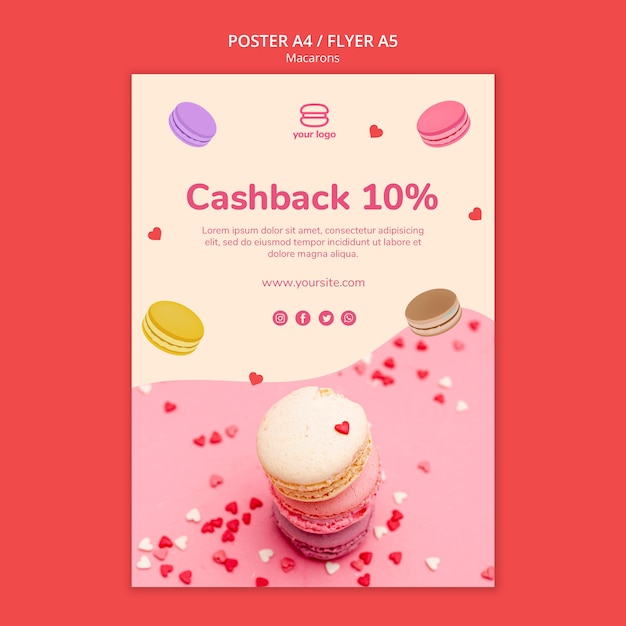 PSD gratuit modèle d'affiche avec des macarons