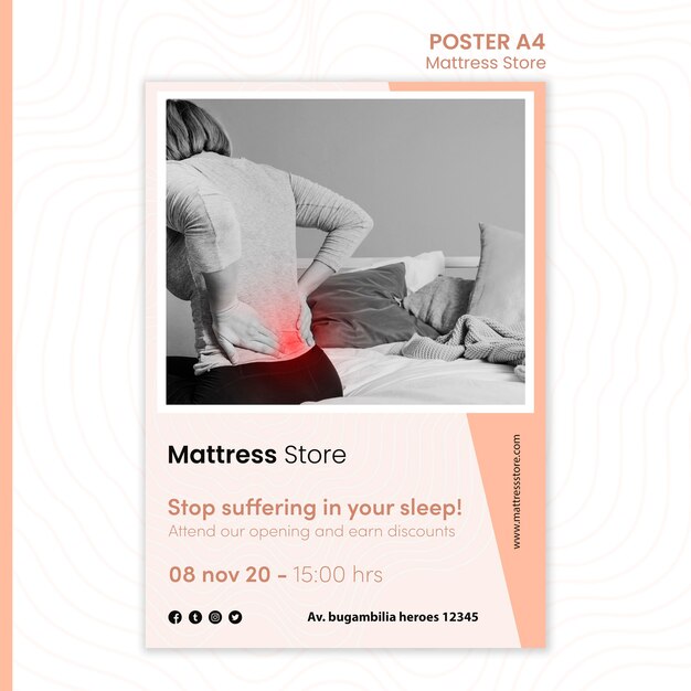 Modèle d'affiche de magasin de matelas