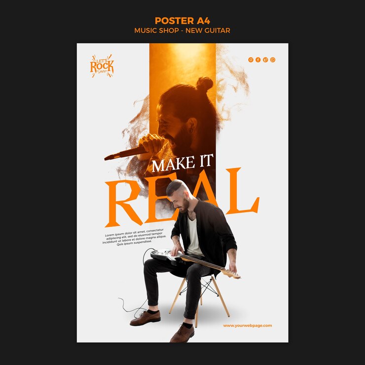 PSD gratuit modèle d'affiche de magasin de musique