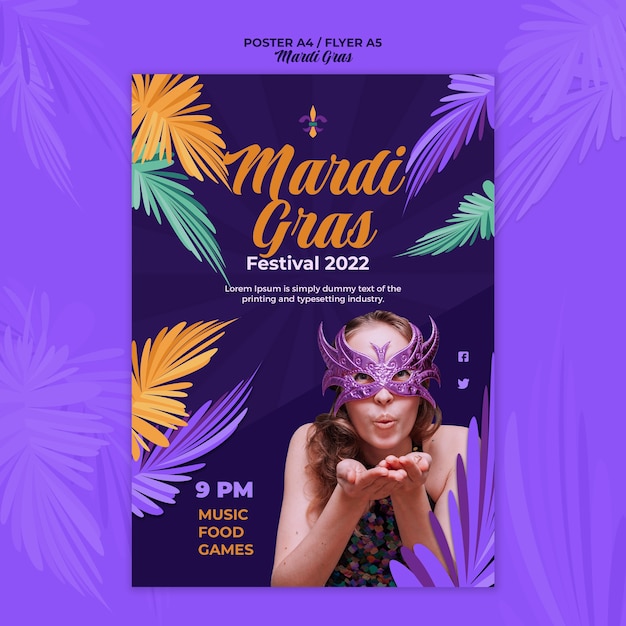 PSD gratuit modèle d'affiche de mardi gras