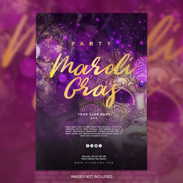 PSD gratuit modèle d'affiche de mardi gras