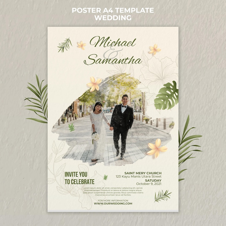 PSD gratuit modèle d'affiche de mariage élégant
